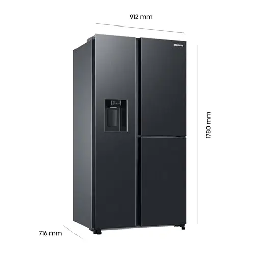 Samsung RH68DG853DB1EG Side-by-Side-Kühlschrank mit Gefrierfach, 178 cm, 627 l, AI Energy Mode, Food-Showcase-Tür, Twin Cooling+, Eis- und Wasserspender, 4,5l Wassertank, Premium Black Steel
