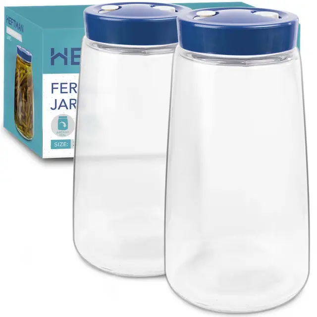 HEFTMAN Gärglas mit 1-Wege-Luftablassöffnung - Gärgläser 2 Stück (Blau) | 2,2 Liter, 2 Stück - ideal für sichere Fermentation für Kefir, Kimchi, Sauerkraut, Sauerteigstarter, Overnight Oats