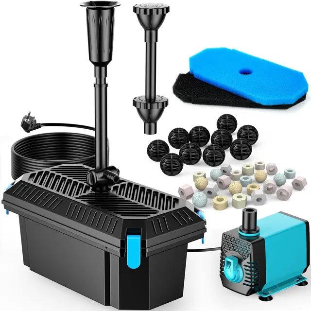 POPOSOAP Teichfilter mit Springbrunnen-Set, 40W 2500 L/h Teichfilter Komplettset mit Pumpe, einstellbarer Durchfluss und sauberes Wasser für Gartenteiche und Wasserspiele (kabelgebunden)