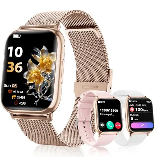 SLOKSFil Smartwatch Damen mit Telefonfunktion, 3 Armbänder 1.83" HD Fitness Tracker mit 24H Pulsmesser SpO2 Schlafmonitor 120+ Sportmodi IP68 Schrittzähler Smart Watch für iOS Android Roségold