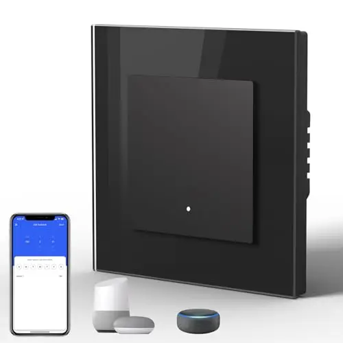 BSEED Lichtschalter Glas Smart WiFi Wechselschalter Compatibel mit Google Home und Alexa Neutrale Leitung Benötigt, 1 Fach 1 Weg, 86mm Schwarz
