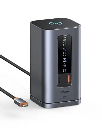 Baseus Docking Station Spacemate-Serie 11-in-1 Dockingstation 3 Monitore mit 2*HDMI 1*DP 4K@60Hz, 3*USB-A/C 10Gbps, 1 Gbps Ethernet, 100W PD, Kompatibel für Laptop Dell/HP/Mac/Lenovo/Acer