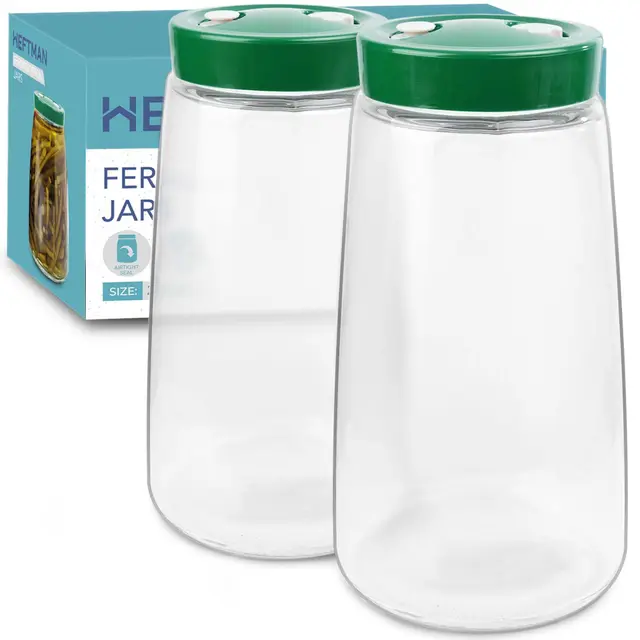 HEFTMAN Gärglas mit Entlüftungsventil mit 1-Wege-Entlüftung - 2 Stück | 2,2L 2er-Pack Lebensmittelecht Fermentierglas für Kefir, Kimchi, Sauerkraut, Sauerteigstarter, Overnight Oats - Grün