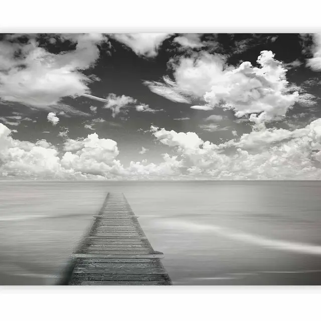 murando - Fototapete Premium-Vlies Brücke 100x77cm Foto Tapete Schlafzimmer Wohnzimmer Vliestapete XXL Motivtapeten Bildtapete 3d Effekt Wand Dekoration Flur Landschaft Weg Natur Himmel Wolken grau