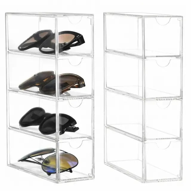 QWORK® 2 Stück Aufbewahrungsbox mit 4 Schubladen, für Brillen Uhren Schmuck - Multifunktionale Acryl-Organizer für Schreibtisch, Schminktisch und Nachttisch