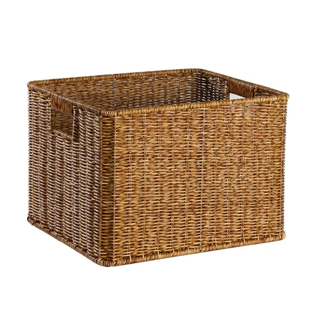 Rattankorb, Großer Aufbewahrungskorb, Gewebter Aufbewahrungsbehälter, Aufbewahrungsbox aus Rattan für Schlafzimmer, Zuhause, Bürozubehör (2)