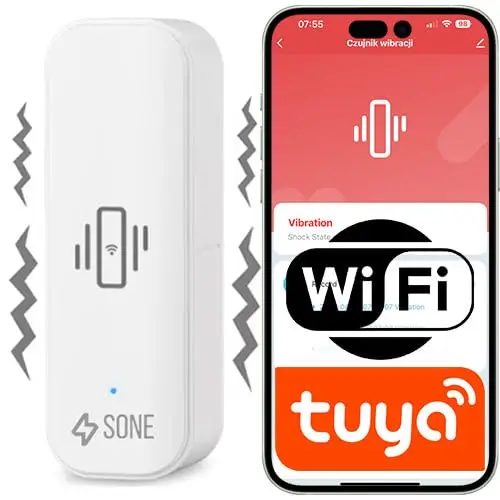 Sone Smart One WiFi Vibrationssensor Tuya Smart Life – Für Briefkasten Tür Fenster – 3 Stufen – Kein Zigbee Hub – 72x25x20mm – Push-Alarm