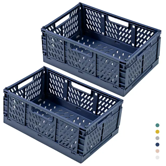 2 Stück Faltbare Kunststoff Aufbewahrungsbox, Einkaufskiste Klappbar, Stabil Klappboxen Faltbar für Küche, Büro, Schlafzimmer, Schrank, Schublade (Blau, 42.5*28.5*16.5)