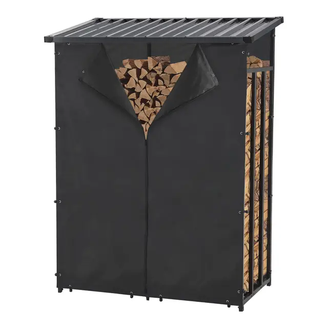 casa.pro Kaminholzregal Yakutat Brennholzunterstand außen Brennholzlager Holzstapelhilfe Brennholzregal mit Abdeckung Kaminholzständer Metall 185 x 130 x 70 cm Schwarz