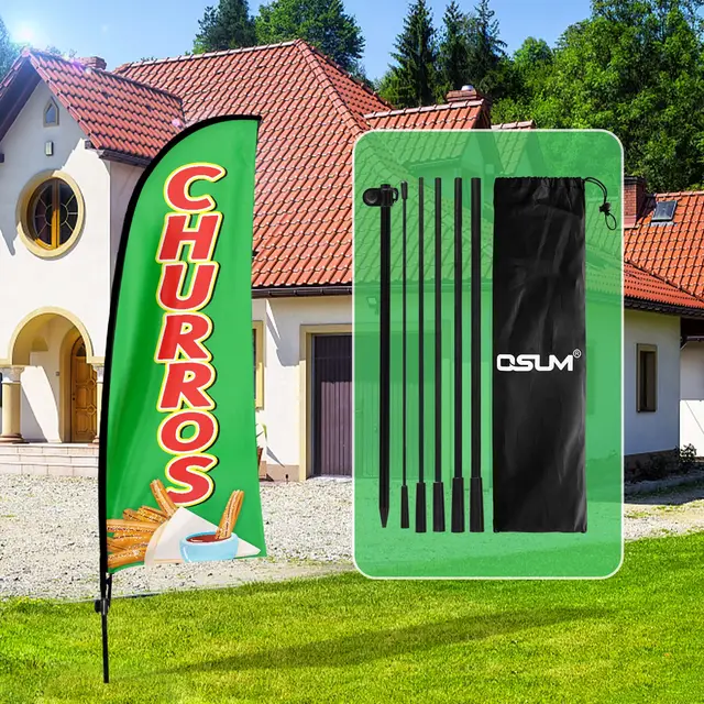 Churros-Federfahne, 2,1 m, Werbefeder mit Stangen-Set, Erdspieß, Churros-Schilder für Geschäft und Veranstaltung, Orange