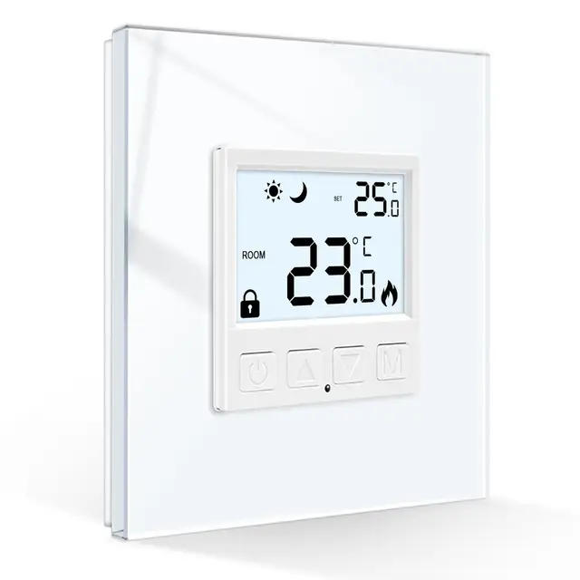 CNBINGO Thermostat Fussbodenheizung Raumthermostat Digital Unterputz für Wasser Boiler Thermostat Heizung Wandthermostat mit Glasrahmen, Weiß