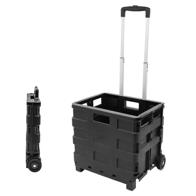 Einkaufstrolley klappbar schwarz bis 18 kg mit Rollen - 30 L - Rollkiste mit Aluminium Teleskopgriff - Kunststoff Einkaufskorb Trolley Einkaufswagen Korbwagen Transportbox rollbar