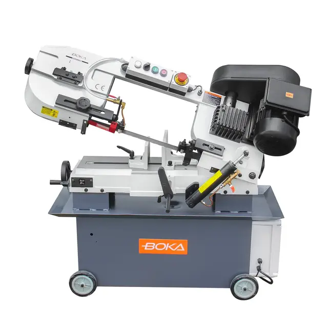 BOKA Metallbandsäge BS-712N, elektrisch, Ø178 mm Rund / 178×305 mm Vierkant, Gehrungsschnitt bis 45° mit Miter-Vice, 4 Schnittgeschwindigkeiten, Kühlschmiersystem, mobil, für Werkstatt & Industrie
