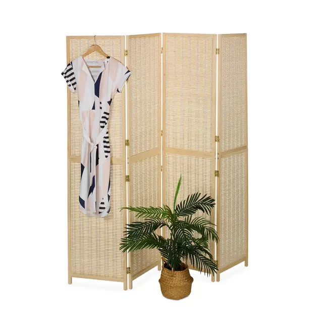 Relaxdays Paravent 4-teilig Bambus/Holz 180×182 cm Natur