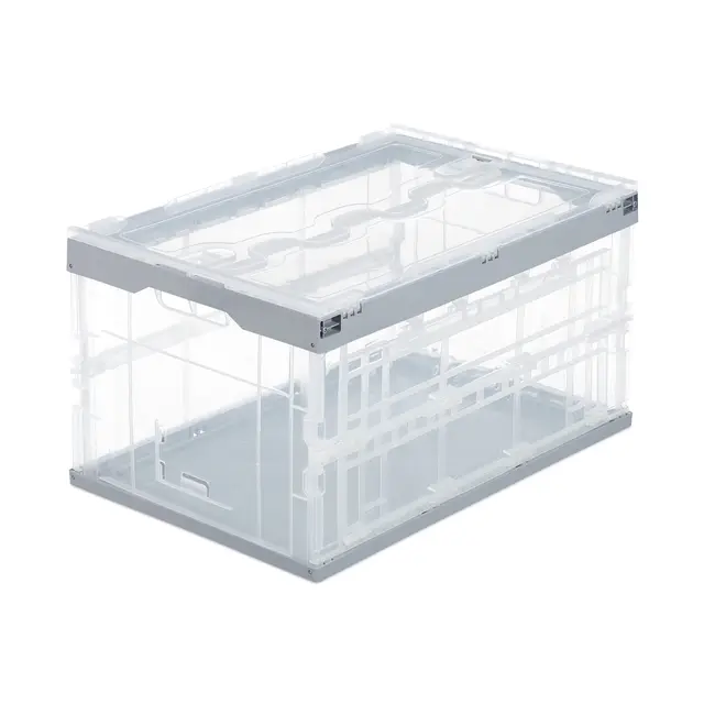 Relaxdays Profi Transportbox 60L, Klappbox grau-transparent