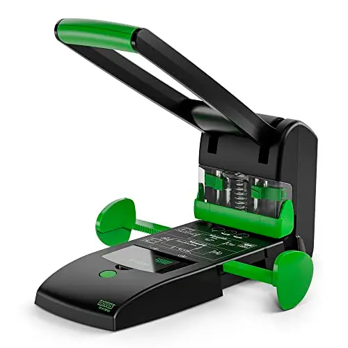 Novus B 2200 re+new nachhaltiger Blocklocher (200 Blatt, Zwei- und Vierfach-Lochung, Vollmetallgerät mit Kunststoffummantelung aus 71% recyceltem Kunststoff) schwarz grün