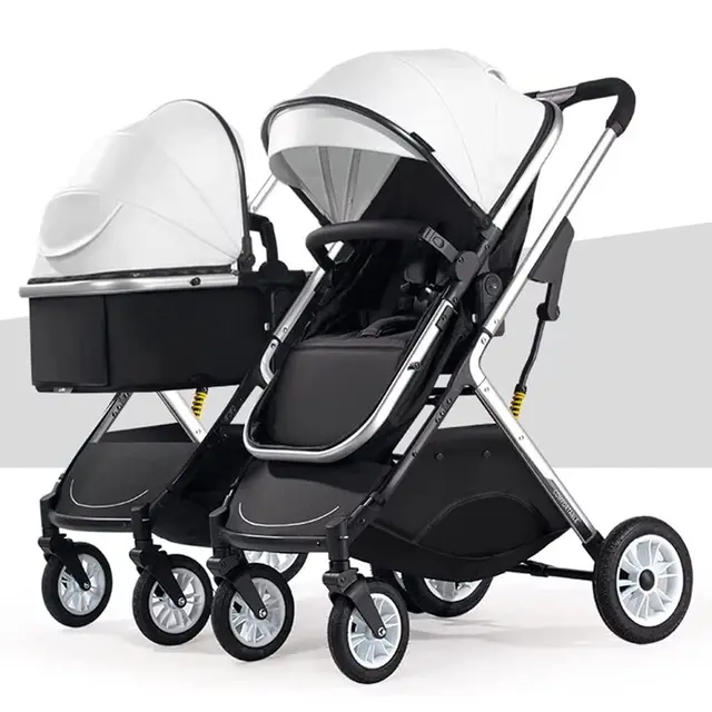 Doppel-Kinderwagen nebeneinander, Zwillings-Kinderwagen, Tandem for Säuglinge und Kleinkinder, faltbarer, stoßdämpfender Regenschirm mit hoher Querformat-Funktion und verstellbarer Rückenlehne ( Color