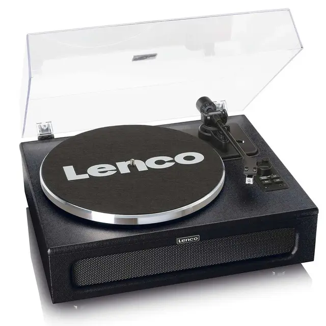 Lenco LS-430 Plattenspieler mit Lautsprecher, Schallplattenspieler - Plattenspieler Vinyl Player - Bluetooth - 40 Watt RMS - Riemenantrieb - Pitch Control - Vorverstärker - RCA Out - AUX-In - schwarz