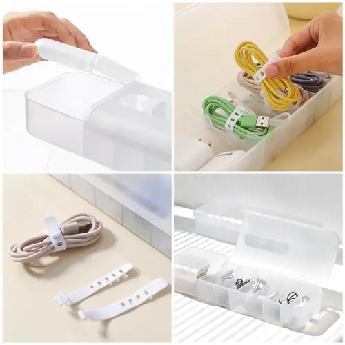 2 Stück Kabel Organizer - Kabel Organizer Box für Kabelaufbewahrung und Sortierung, Aufbewahrungsbox für Ladekabel, praktischer Kabelschutz und Kabelaufwicklung
