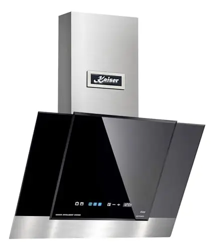 Kaiser AT 6438 ECO kopffrei Dunstabzugshaube 60 cm Exklusive Schwarz Glas Edelstahl Wandhaube 910m³/h | TouchControl Steuerung mit LED Display | Randabsaugung | Timer | Abzugshaube Abluft/Umluft