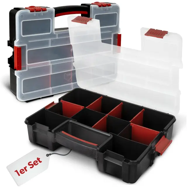 1 x siwitec Sortimentskasten, 10 Fächer und 6 anpassbare Trennstege, stapelbar, Sortimentsbox Kleinteile, Werkzeug Organizer, Kleinteilemagazin, Sortimentskoffer aus Kunststoff 31,5 x 22,5 x 6,4 cm