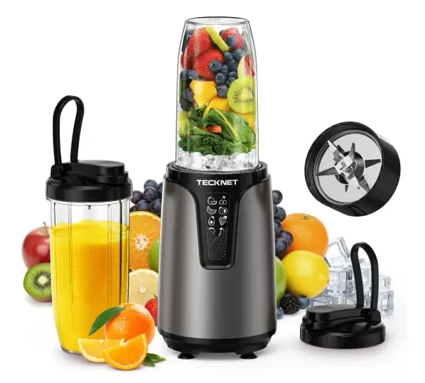 TECKNET 1000W Smoothie Maker, Standmixer mit 2 BPA-freie 600ml Tragbare Becher, Klein mit Kreuzklingen aus Edelstahl 304, Leicht zu Reinigen, Blender Elektrisch für Shake, Smoothie & Babynahrung