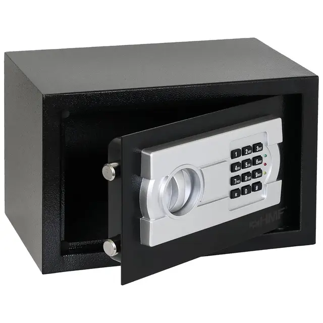 HMF Safe Tresor für Zuhause, Hotel oder Büro, Möbeltresor mit Zahlenschloss für DIN A5 Dokumente | 31 x 20 x 20 cm | Schwarz