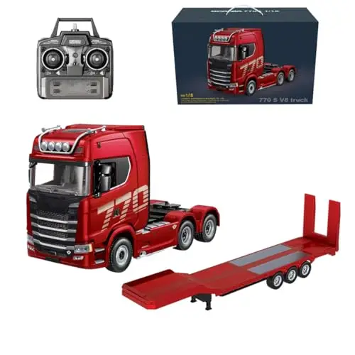1/18 Maßstab 6x4 770S RC Semi-LKW – 2.4G Vollfunktions-Fernbedienung, Hochleistungs-Traktor-LKW mit LED, Hinterradantrieb, erweiterbare Planenaufbauten