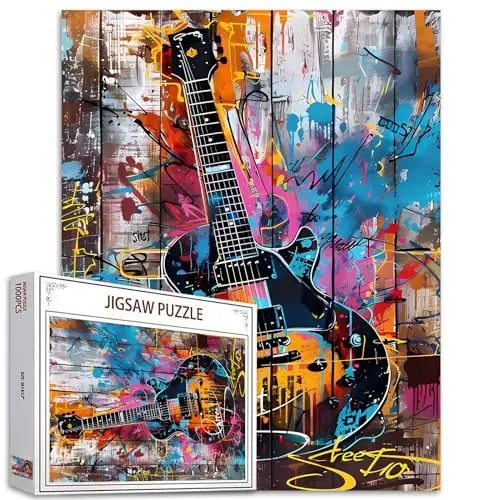 Tucocoo 1000-teilige Puzzles für Erwachsene Banksy Gitarren-Puzzle Musikalisches Rock-Elektrogitarre 1000-teilige Puzzles für herausfordernde Familienaktivität Spiel Graffiti-Kunst DIY-Puzzle