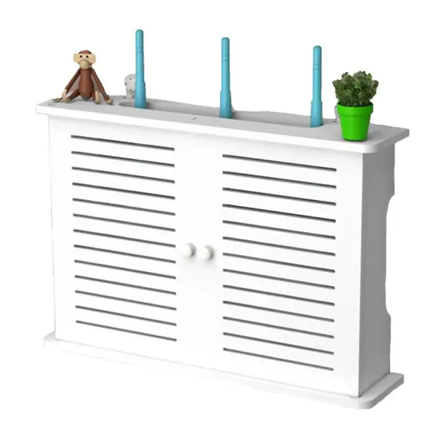 Les-Theresa WiFi Aufbewahrungsbox Wand, Router Schrank Wandmontage Router Aufbewahrungsbox Wand TV Kabel Verstecken Box WLAN Box Schrank, Holz und Plastik Wandregal Cable Management für Zuhause (C)