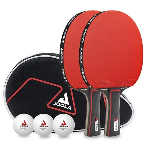 JOOLA Tischtennis Set Duo PRO 2 Tischtennisschläger + 3 Tischtennisbälle + Tischtennishülle, rot/schwarz, 6-teilig