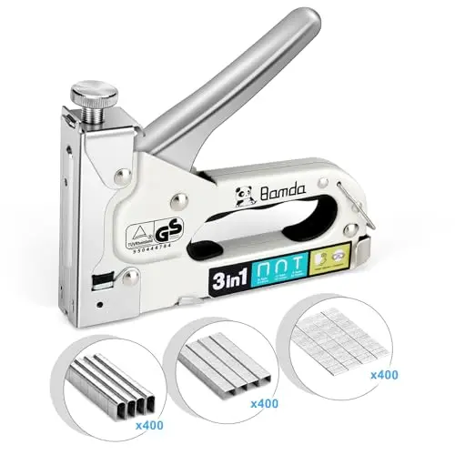 Handtacker, 3 In 1 Robuster Leistungsstarker Holztacker mit 1200 Klammern, Tackerpistole für Holz, Tischlerei, Dekoration, Kabelbefestigung