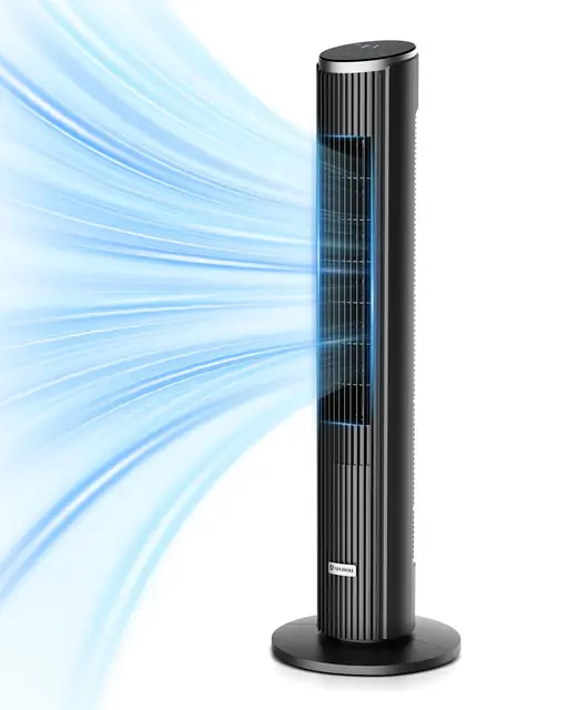 Ateroll Leiser Turmventilator für Schlafzimmer, Standventilator mit Fernbedienung, 90° oszillierend, 4 Geschwindigkeiten 3 Modi 12H Timer LED-Anzeige, 91 cm Elektrischer Kühlventilator, Schwarz