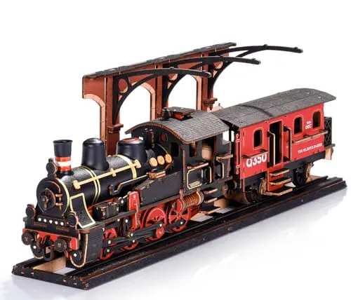ROBOTIME 3D Puzzle Dampflok Modellbau aus Holz, Eisenbahn Modellbausatz DIY Holzpuzzle Bastelsets Modelleisenbahn Geschenk für Erwachsene und Kinder