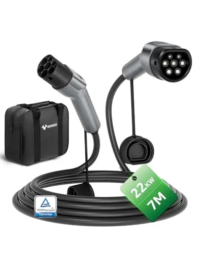 GONEO Typ 2 Ladekabel 22kW 7M, 32A 3-Phasig Mode 3 Schnellladekabel, IP54 TPU Abriebfest, Kompatibel mit Tesla/VW/BMW/Audi, für Elektroauto & PHEV, inklusive Tragetasche