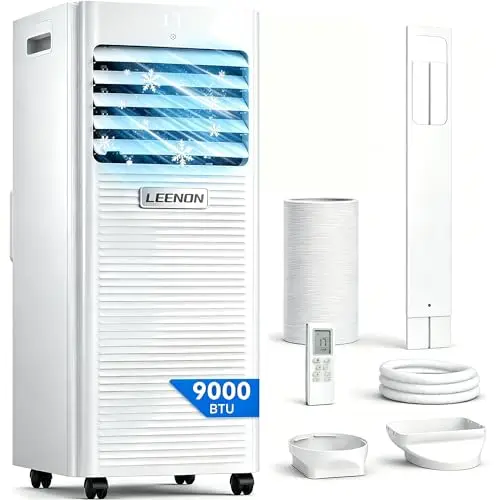 LEENON Klimaanlage Mobil Klimagerät 9000 BTU, 4 in 1 Kühlen Entfeuchten Lüftermodus Schlafmodus, 2.6KW Mobile Klima mit Abluftschlauch, Fernbedienung/ 24h-Time, Air Conditioner, Für Räume bis 35 m²