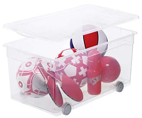 Rotho Clear Aufbewahrungsbox 63l mit Deckel und Rollen