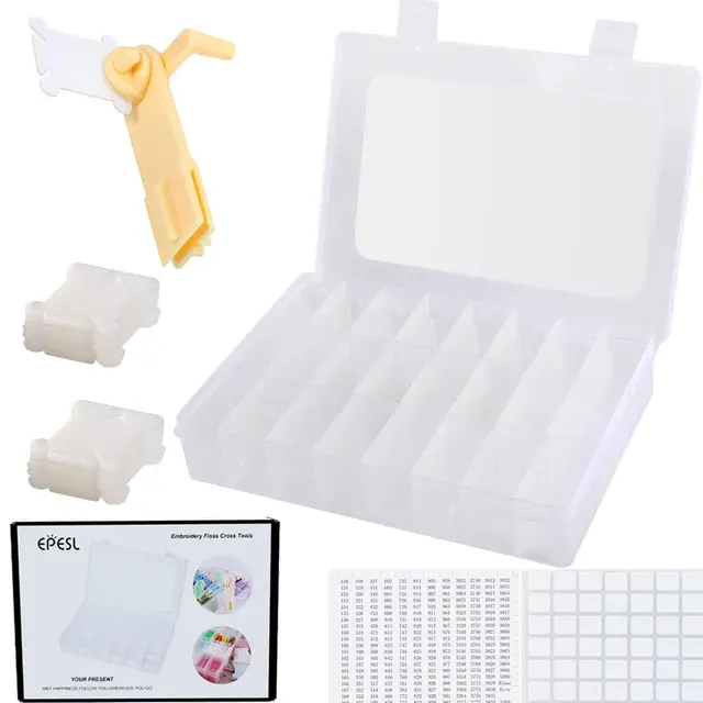 Epesl Stickfaden-Organizer Box 24 Fächer mit 40 Kunststoffspulen