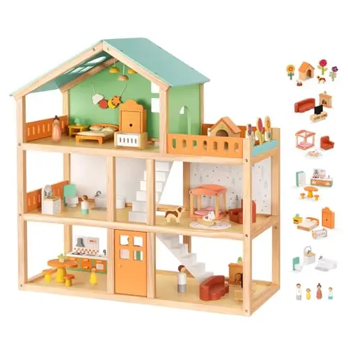 oook puppenhaus holz 3 etagen 6 räume