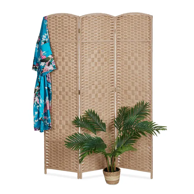 Relaxdays Paravent 3-teilig Raumtrenner Holz/Papierseil 170x120 cm