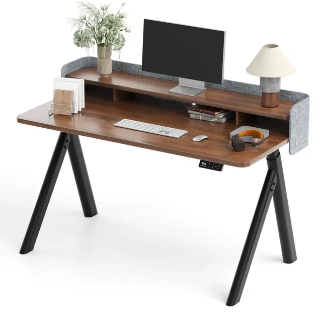 MAIDeSITe höhenverstellbarer Schreibtisch elektrisch 140x70cm, astförmigen Ovale Beine schreibtische mit Monitorständer und Akustik-Trennwand für Stabilität - Arbor Lift