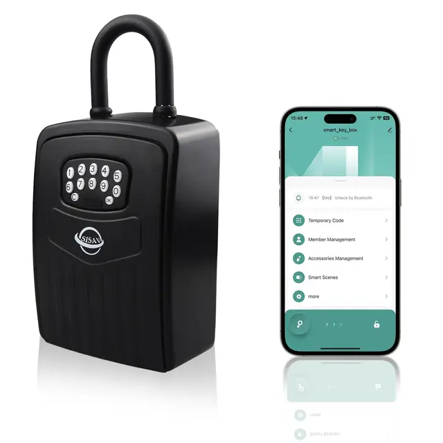 Intelligente Bluetooth-Tastenschlossbox, Fernzugriff über App/Code, zurücksetzbare 6-stellige Kombination, große Kapazität für 5 Schlüssel, Wandmontage, kein WLAN erforderlich, Schwarz (mit