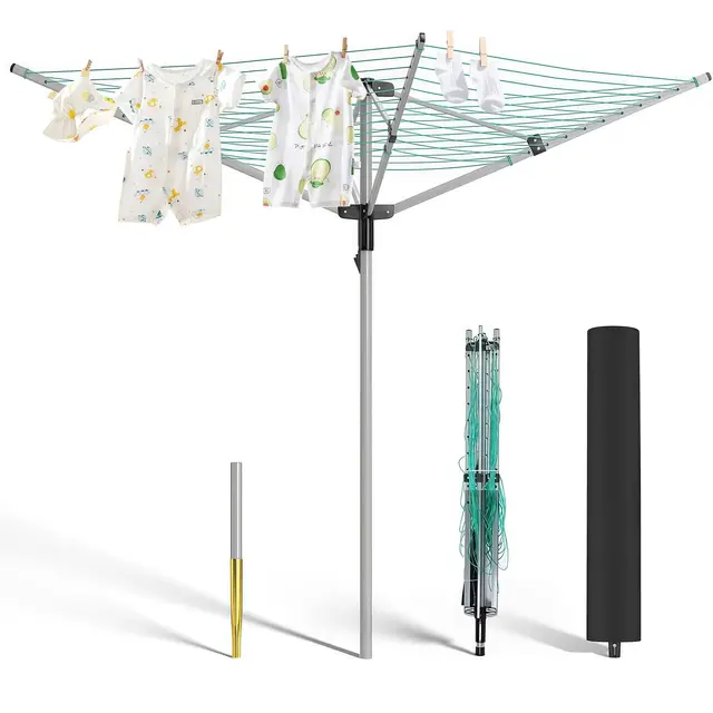 Regenschirm Wäschespinne Faltbar Turm Einziehbar Wäschespinne Draußen wäschespinne für Balkon Camping Standtrockner, (4-armig, 40 m)