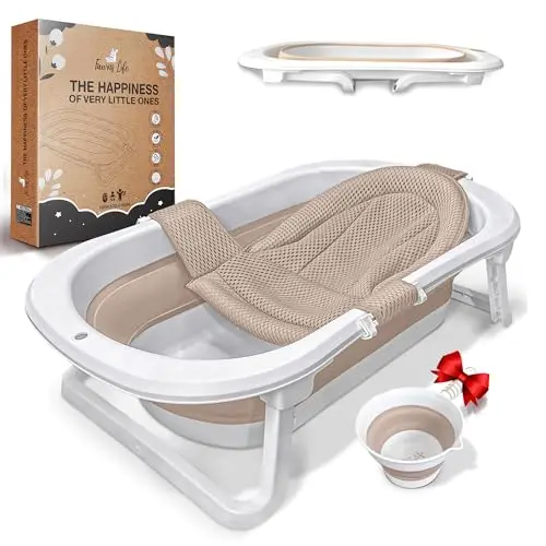 XXL Babywanne faltbar FawnsLife - faltbare badewanne baby mit bequemen Sitz und faltbarer Wassereimer- baby badewanne faltbar in Premium Qualität, praktisch für kleine Räume und Reisen.