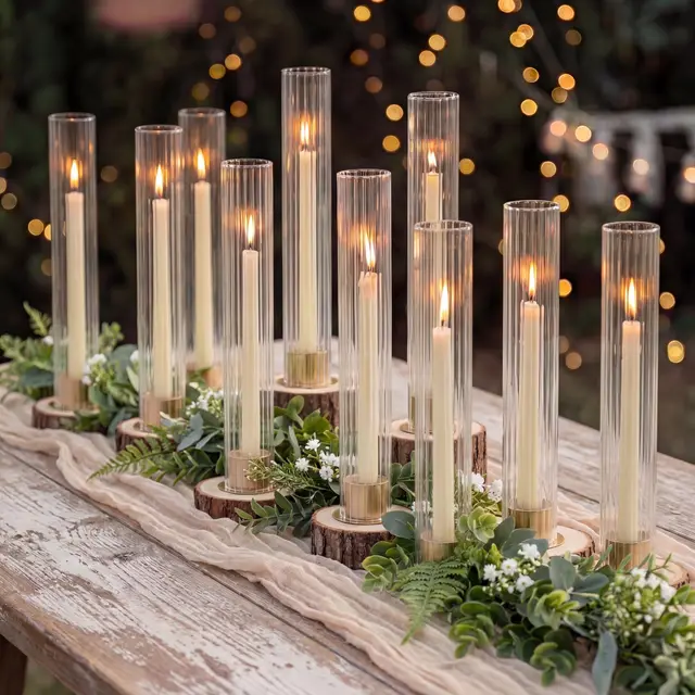 NUPTIO Kerzenständer Gold Glaszylinder für Kerzen: 10 Stück Kerzenhalter Stabkerzen Glas Stabkerzenhalter Ohne Boden Goldene mit Glasaufsatz Windlicht Hochzeit Weihnachten Advent Tisch Dekorationen