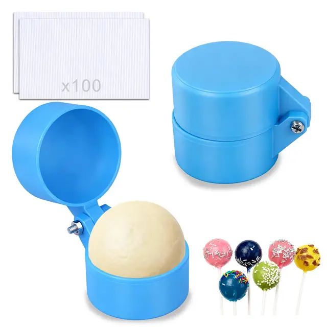 2er Set Cake Pop Formen mit 100 Stäbchen, 3D Gedruckte Runde Backformen für Cake Pops, DIY Dessert Maker für Zuhause, Hochzeit und Geburtstagsparty (Blau)