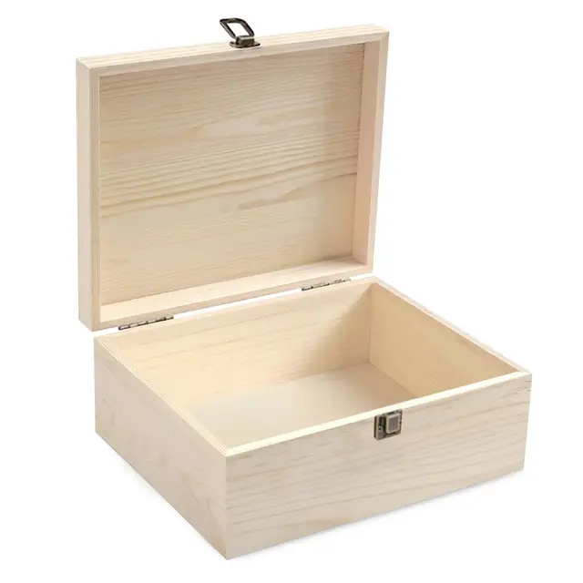 Naturholz Aufbewahrungsbox Holz mit Klappdeckel, Holzkiste mit Deckel Naturholz Frontverschluss Kiefernholz Holzbox für Zubehör Souvenirs Lackierbares 23 x 23 x 10cm