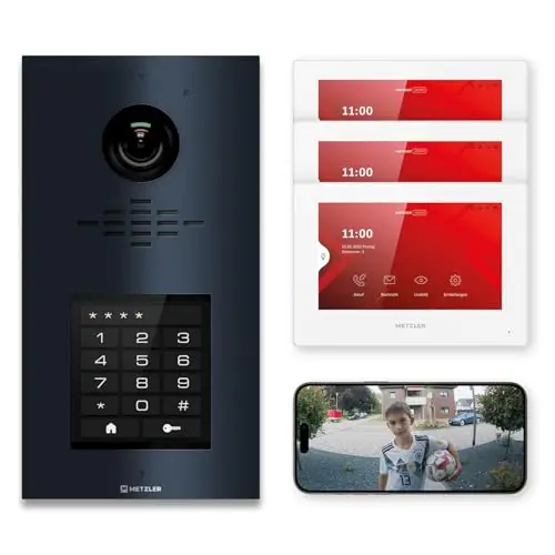 Metzler® Video Türsprechanlage mit Touchscreen und HD-Kamera Anthrazit RAL 7016 Nachtsichtfunktion und App-Steuerung für 1–500 Parteien vandalismussicher IP65 IK08 VDM10 2.0 Horizon