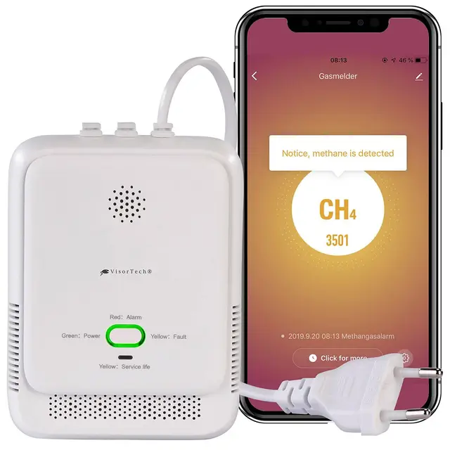 VisorTech Multigasmelder: Smarter Multi-Gasmelder für haushaltsübliche Gase, WLAN & App, 85db (Gasmelder mit Apps, Gas Alarmanlage, Gaskocher)