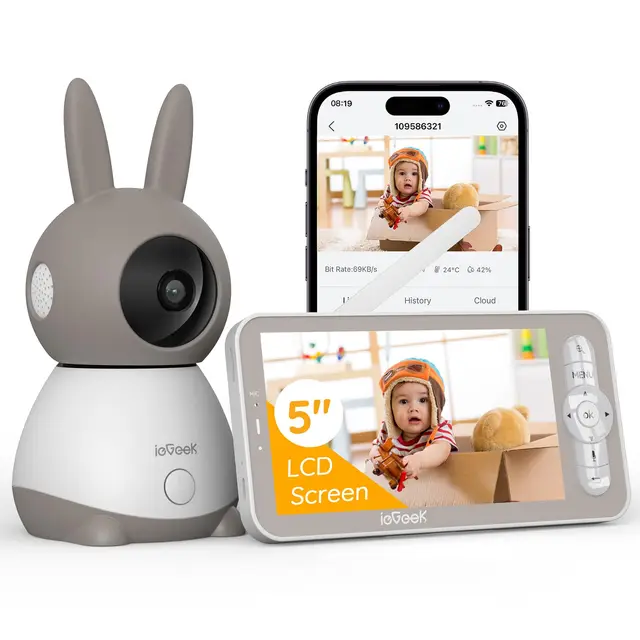 ieGeek Babyphone mit Kamera 2K 3MP, 5 Zoll WLAN Video-Babyfon mit PTZ 360°, automatischer Verfolgung, Nachtsicht, Bewegungserkennung, Weinerkennung, App-Steuerung, Temperaturanzeige